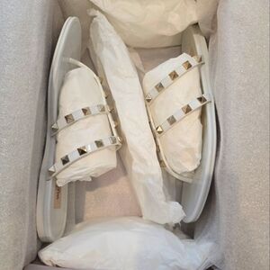 Valentino Garavani White PVC Rockstud Thong Sandal, Size 37 (6.5)